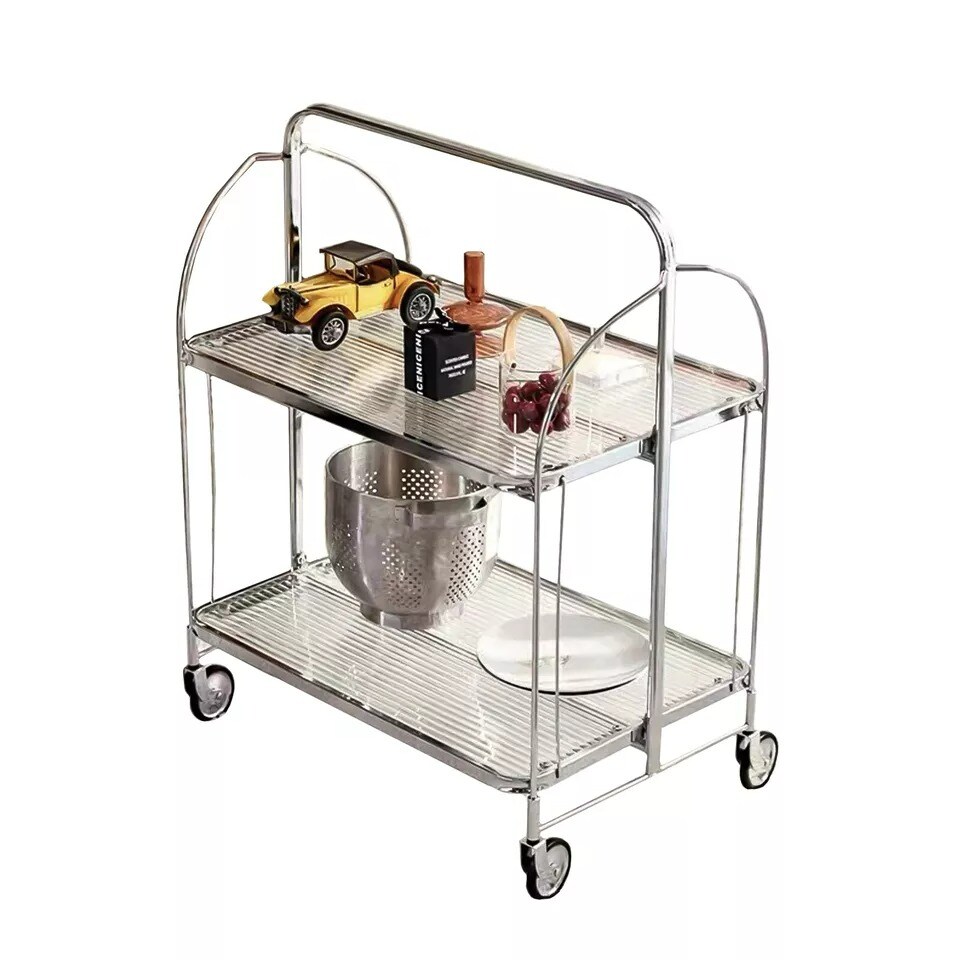 Folding Bar Rolling Dining Car Trolley Cart Serving Cart Home Cart Storage Glass