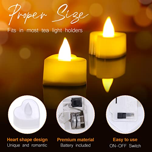 6000 Pieces Artificial Rose Petal with 72 Pieces Romantic Heart Led Candle Flameless Love Led Tealight Candle for Valentine&#x27;s Day Romantic Night Anniversary Table Decor (Warm White Light)