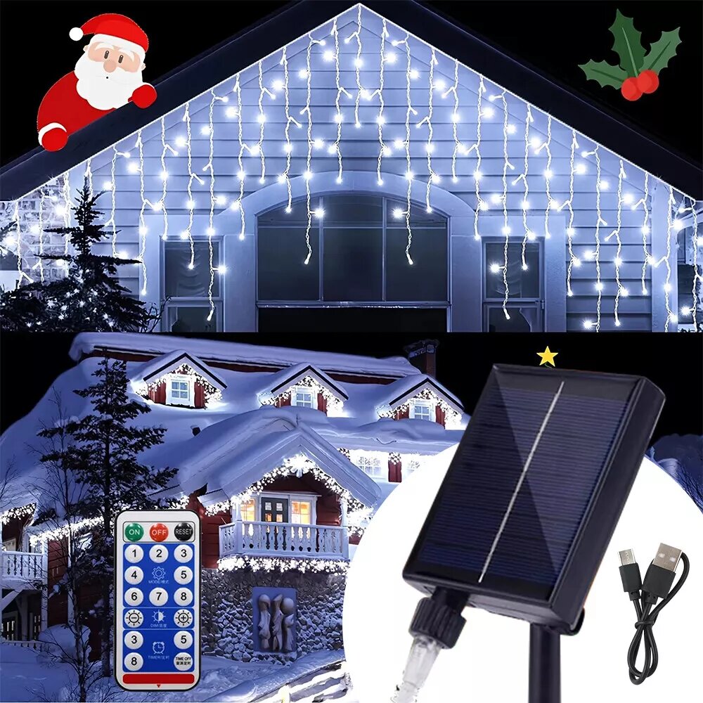 Kitcheniva Solar LED Hanging Icicle Curtain String Lights Christmas Decor