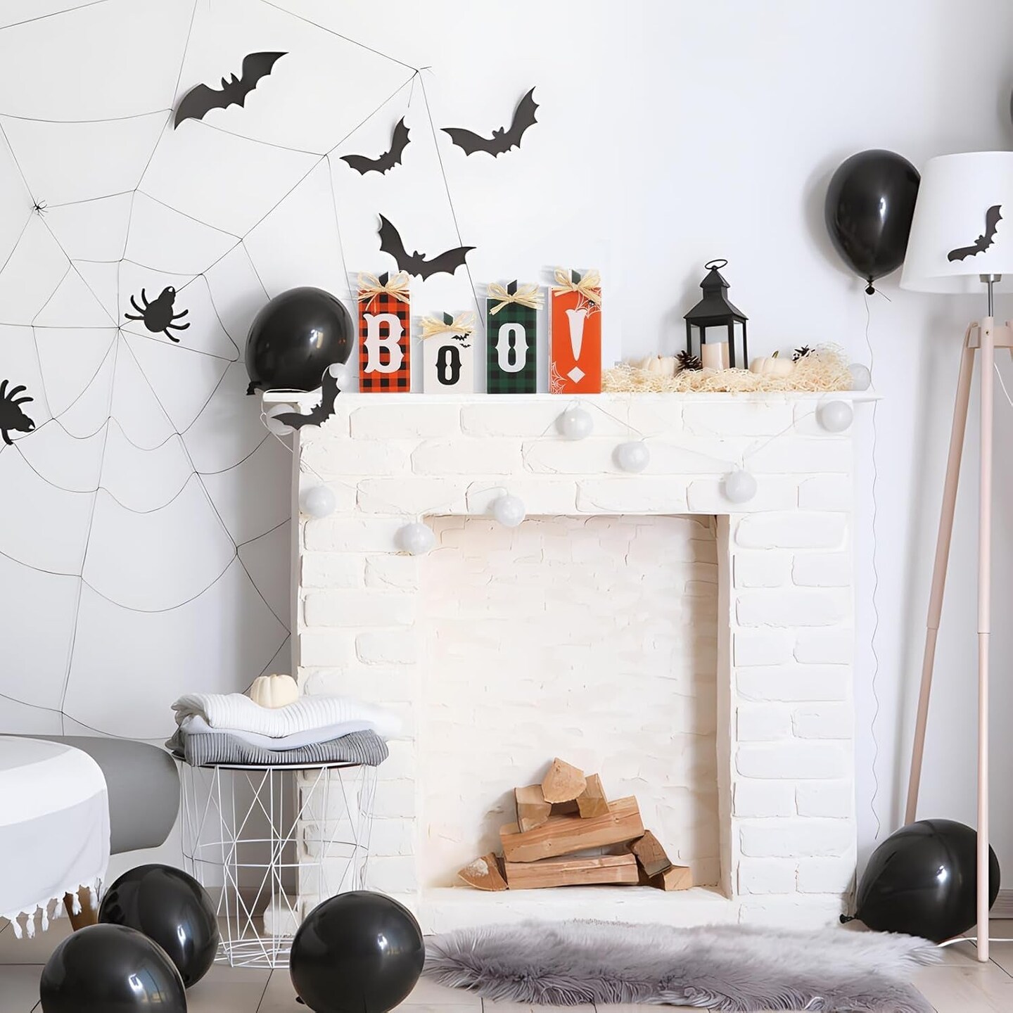 Halloween Decorations,  Wooden Boo Sign Block Tabletop Decorations, for Home Farmhouse Indoor Party Fireplace Decor.