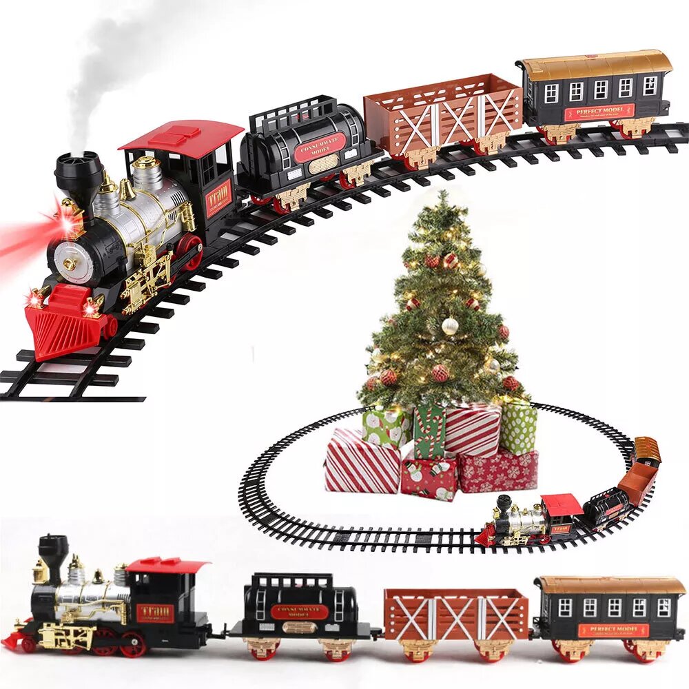 Kitcheniva Big Electric Christmas Train Set Under Tree With Light Sound Smoke Michaels