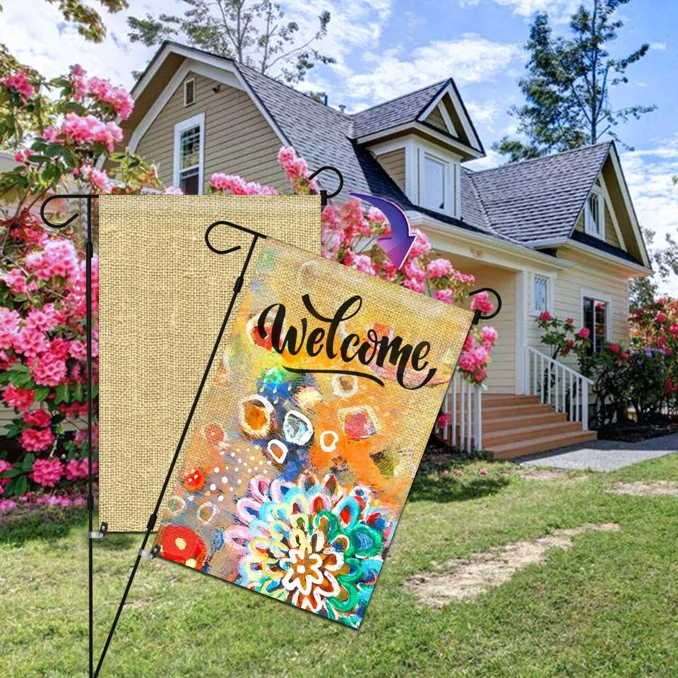 4Pcs Blank Burlap Garden Flag DIY Personalized Craft Banner Custom Design