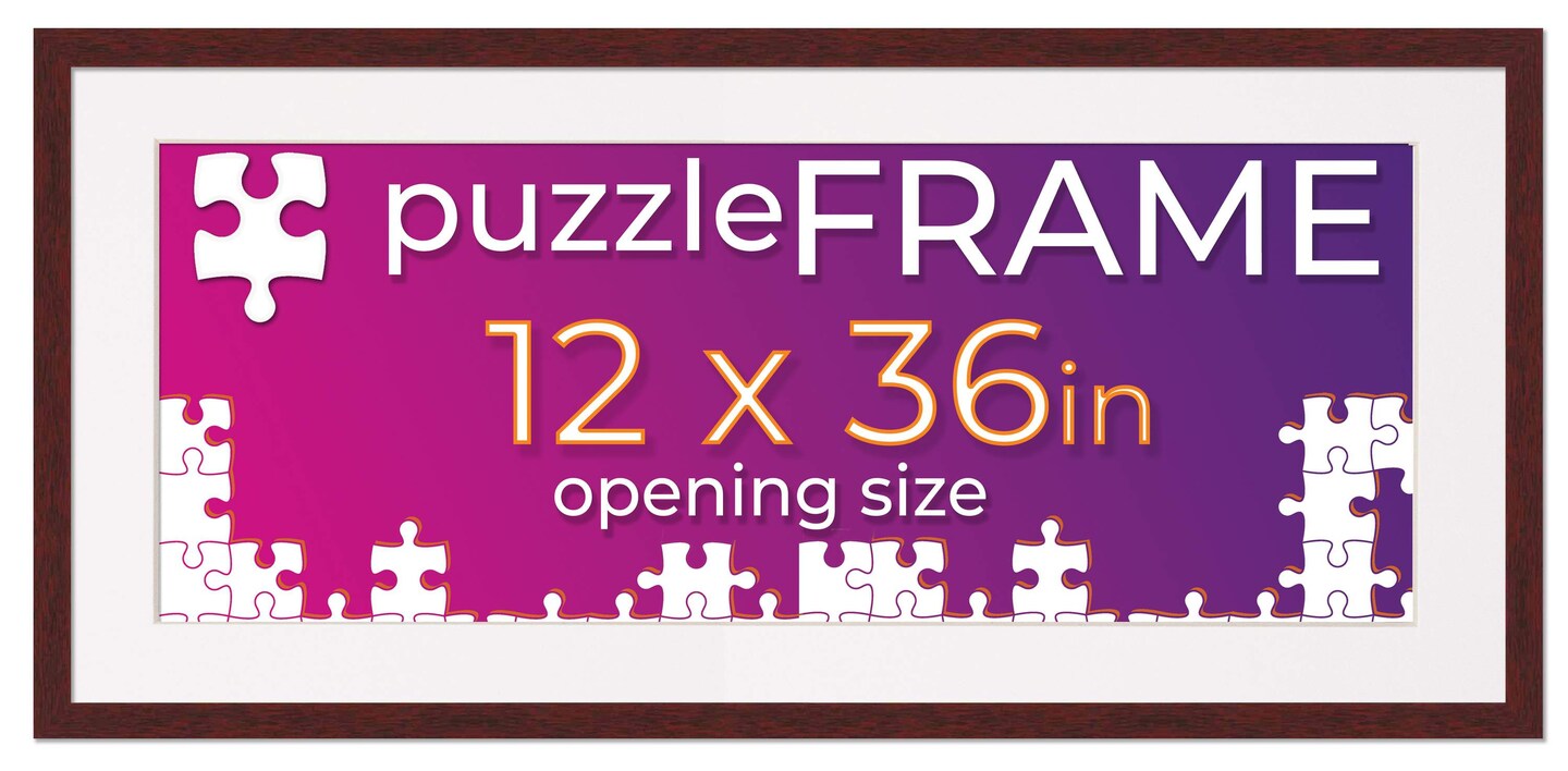 Brown Wood Puzzle Frame Kit with Glue Sheets, White Mat, Backing, UV Acrylic - Available in 20 Popular Sizes