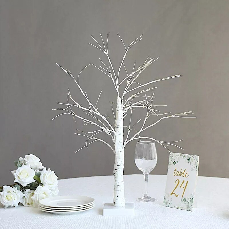 White 2 feet Battery Operated LED Lighted Artificial Birch TREE Party Events