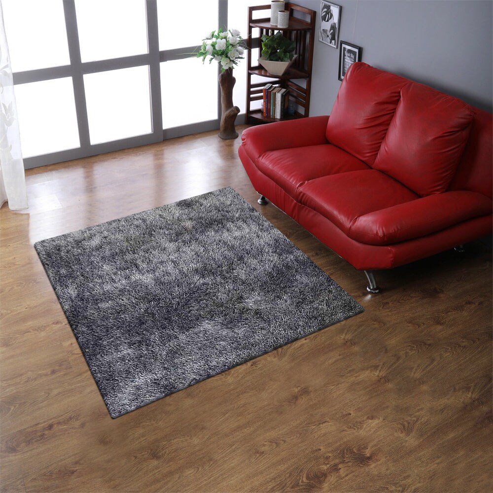 Rugsotic Hand Tufted Shag Area Rug Solid Gray White 5X7 Polyester K00111