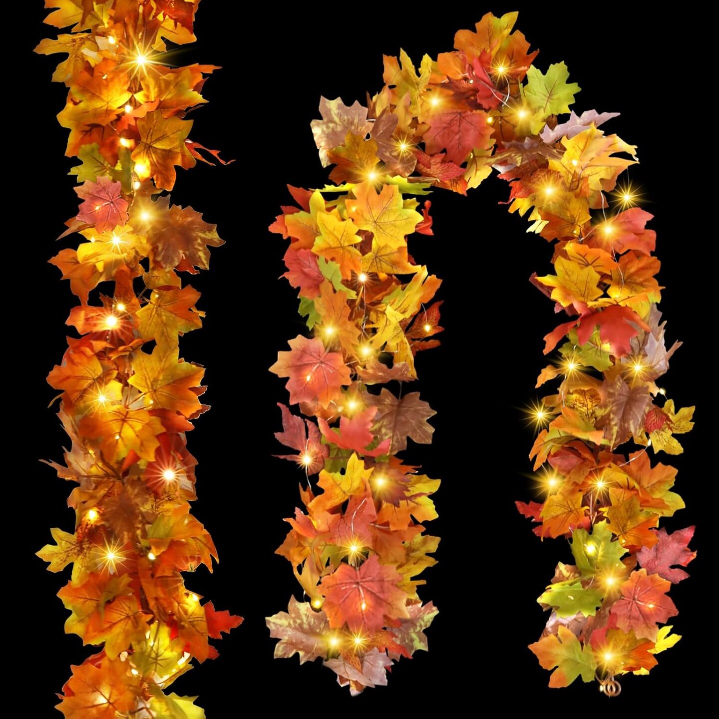 Fall Leaves Decor Garland Lights 20Ft 40 LED Artificial Fall Leaves Autumn Garland Halloween Decorations Indoor Outdoor Fall Decor for Thanksgiving Autumn Harvest Party