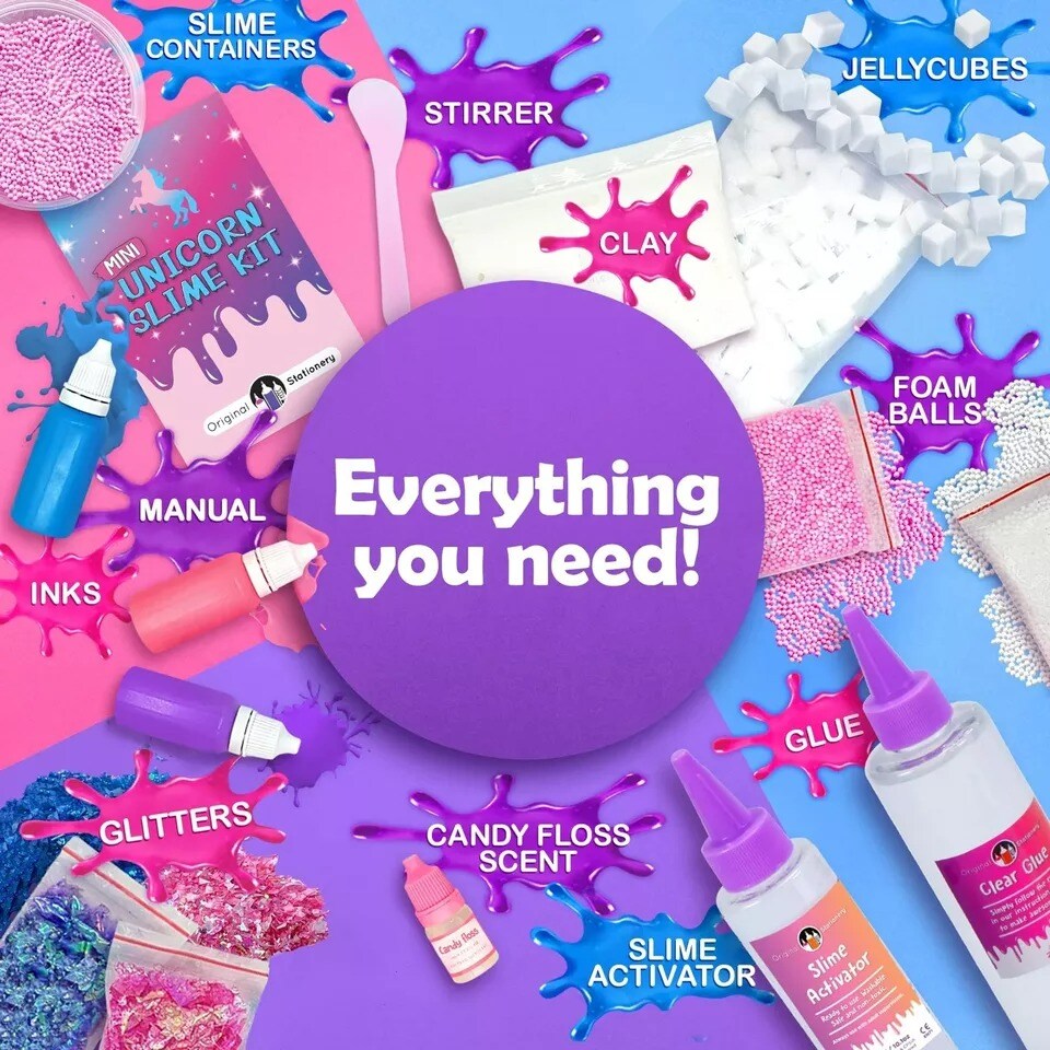 Mini Unicorn Slime Kit, Make Unicorn Sparkle, Clay, Foam, Jelly Cube Slime