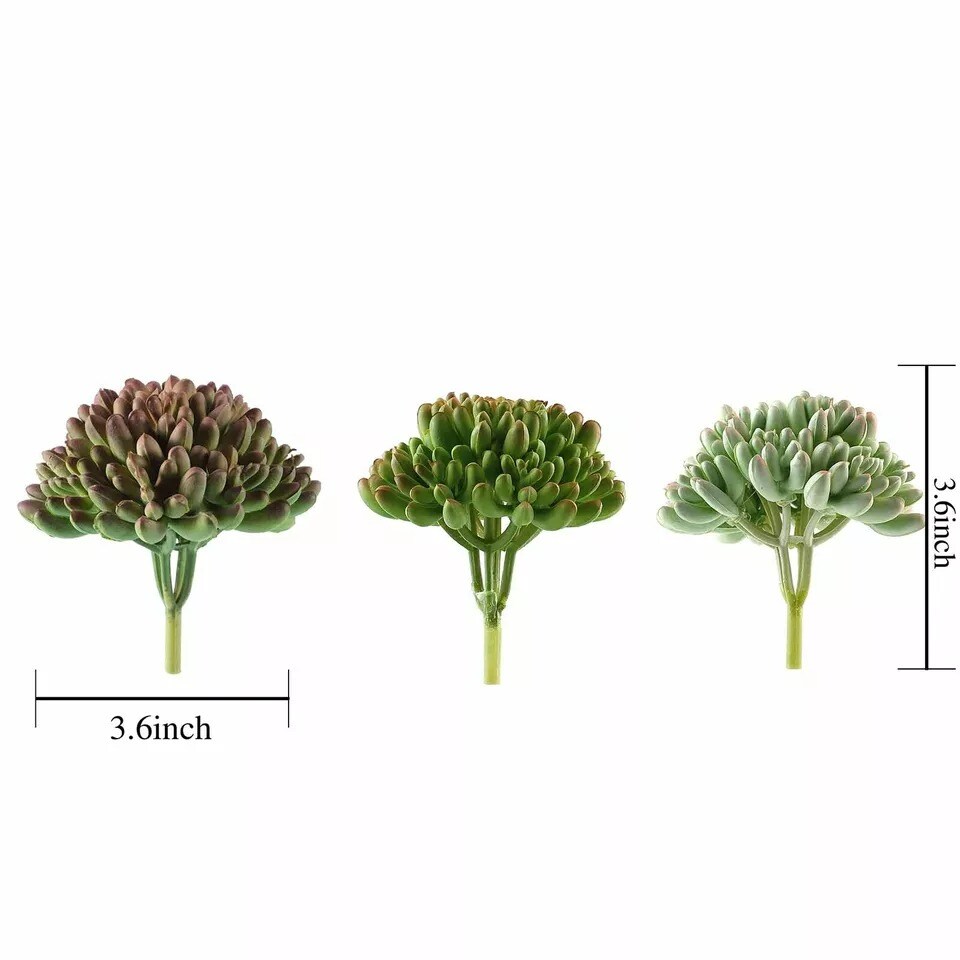 Orange Burgundy Light Green 4&#x22; Faux Succulent Jelly Bean Sprays Stems Flowers