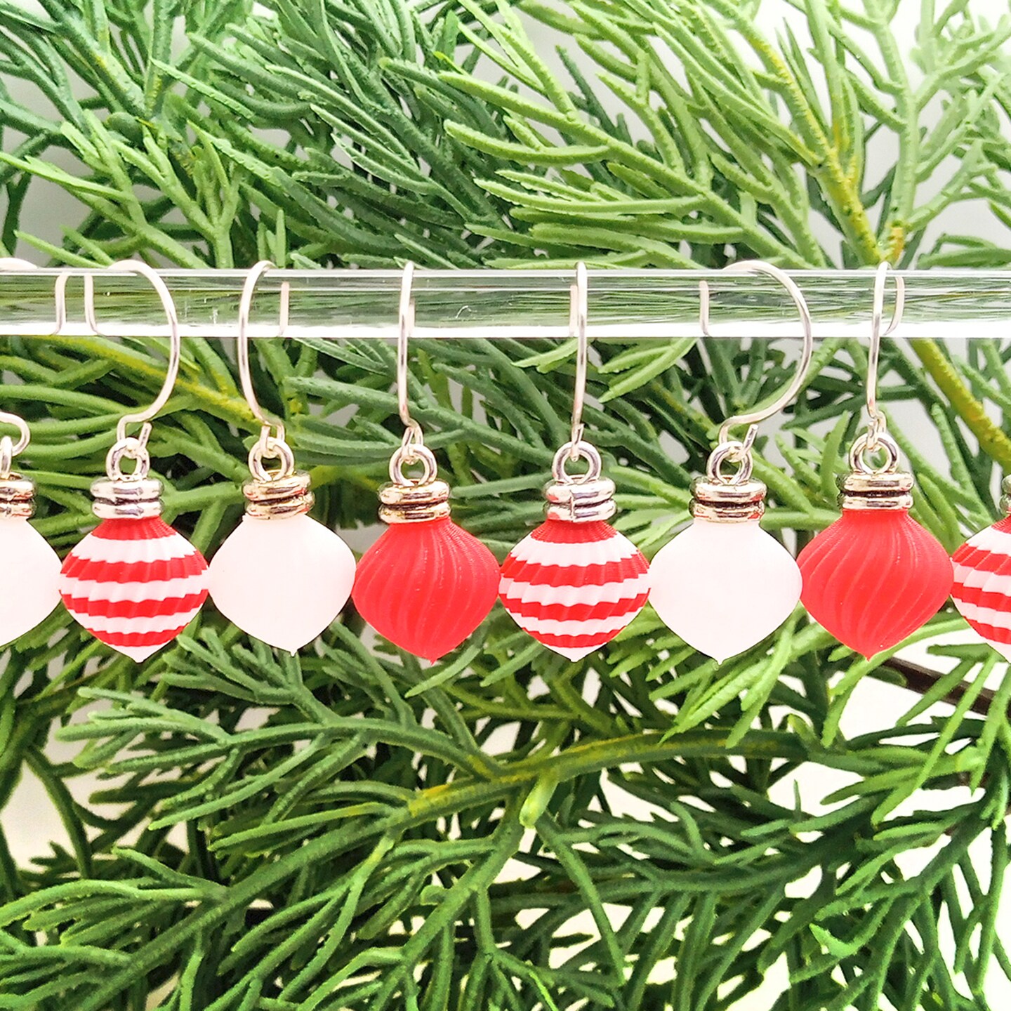 Red & White Stripe Miniature Ornament Mix, 8 pc, Tiny Baubles for Dollhouse Christmas Trees, Adorabilities