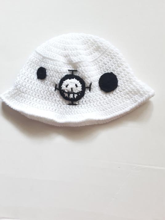 Crochet Trafalgar Law Bucket Hat, Handmade Anime Heart Pirates Jolly Roger Crochet Trafalgar Law Bucket Hat, Handmade Anime Heart  main image 3