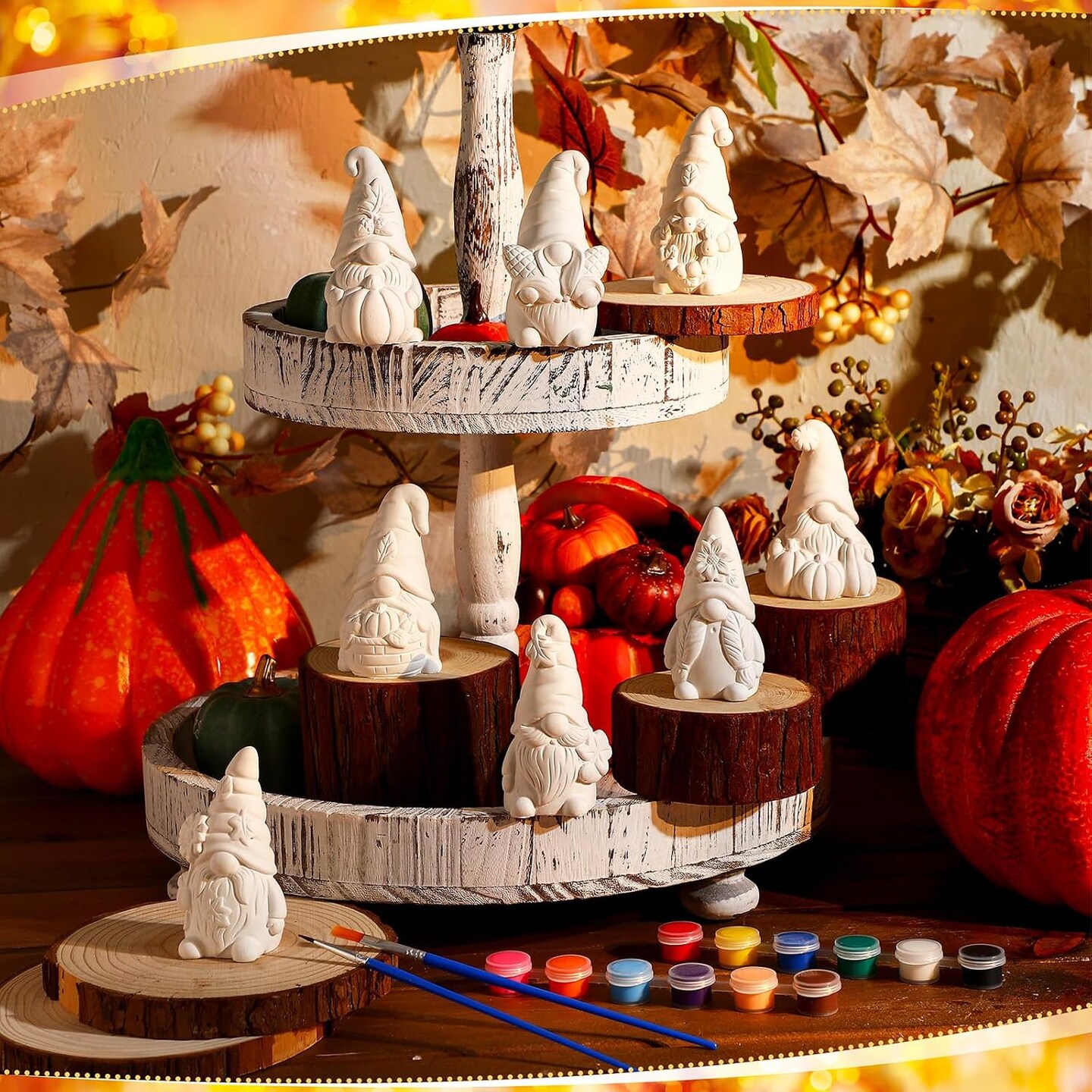 8 Pcs Fall Gnome Ceramic Painting Kit, DIY Unpainted Pumpkin Gnome
