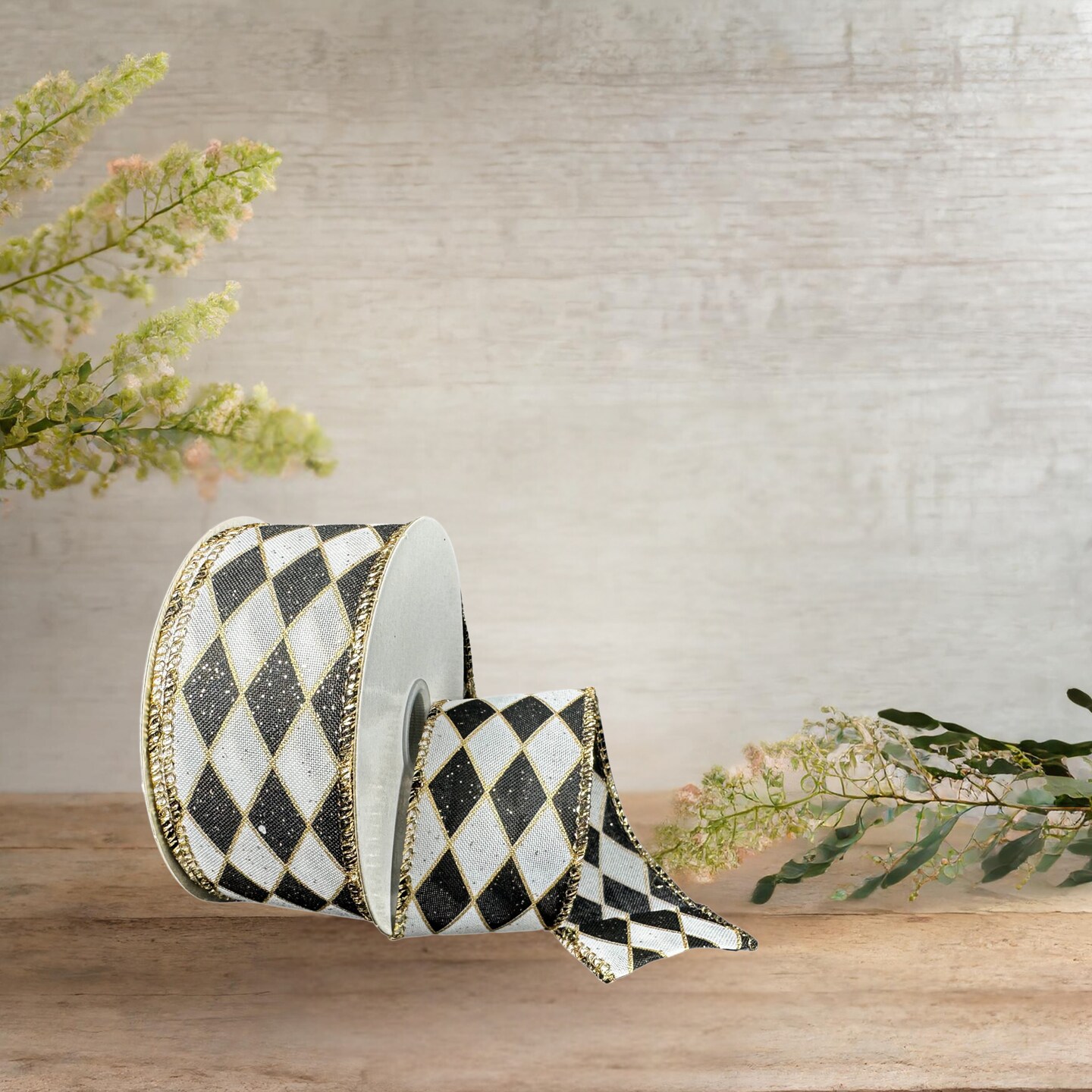 1.5&#x22; Antique Harlequin Ribbon: Black (10 Yards)