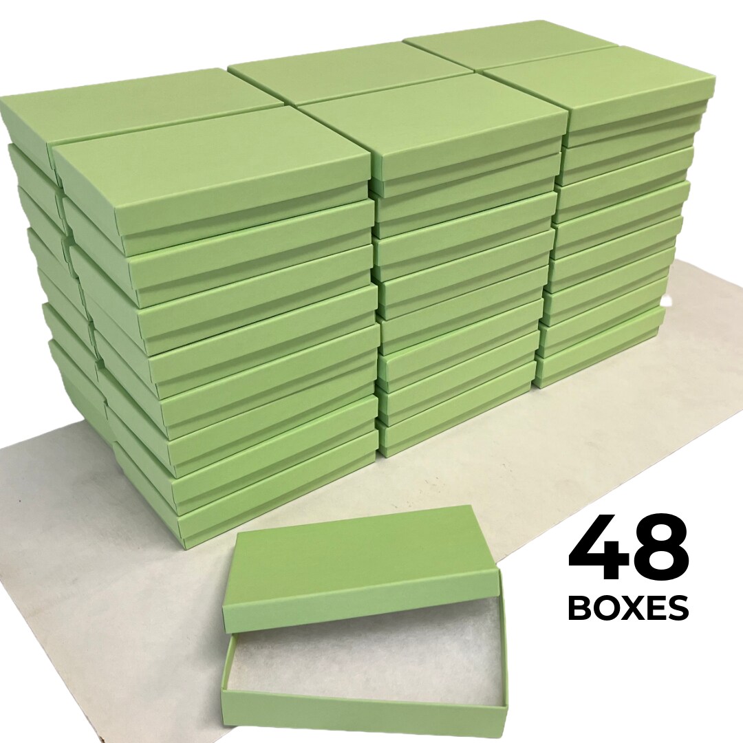 48 Boxes - Made in USA - Empty Jewelry Boxes - 2 Piece Cardboard with Filling 5-7/16" x 3-1/2" x 1" Matte Pistachio Green