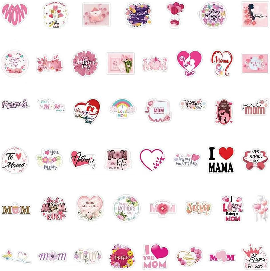 Mother&#x27;s Day Stickers, 50 Pcs Happy Mothers Day Stickers Decals Decorations Bulk Love Mom Stickers Gifts Set for Laptop Water Bottles Scrapbook Car Skateboard Bike Luggage