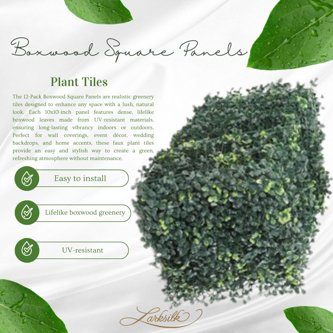 12-Pack Boxwood Square Panels - 10x10 Inches Realistic Greenery, UV Resistant Faux Plant Tiles for Wall Coverings, Event Decor, Wedding Backdrops & Home Accents, Floral Home by Artificial Flowers