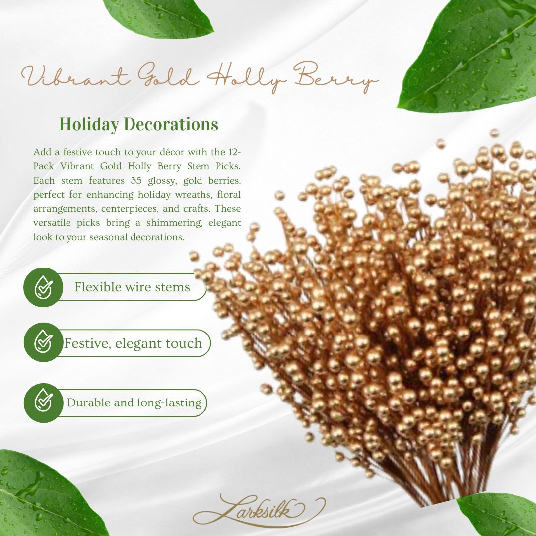 12-Pack: Vibrant Gold Holly Berry Stem Picks with 35 Berries