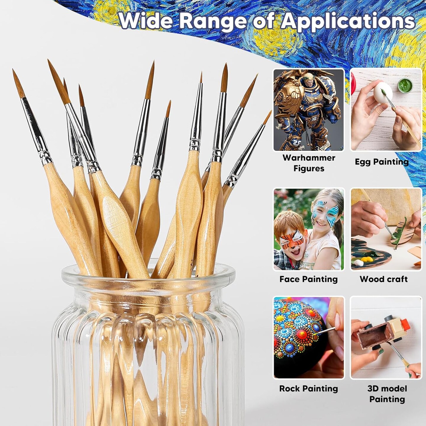 Miniature Paint Brushes, 10PC Fine Detail Paint Brush Set, Mini Small Painting Brushes for Art, Crafts, Acrylic, Watercolor, Oil, Model, Face, Warhammer 40k &#x26; Paint by Number, Citadel, Figurine-Wood