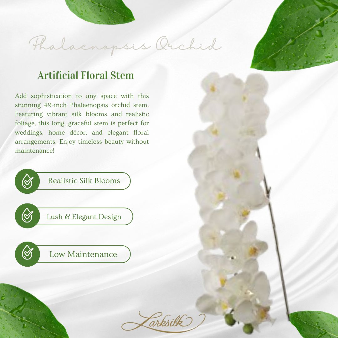 Lifelike 49-Inch Phalaenopsis Orchid Stem - Vibrant Silk Blooms &#x26; Realistic Foliage, Elegant Faux Flower for Weddings &#x26; Home Decor by Floral Home&#xAE;