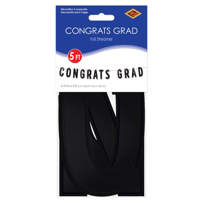 12 Pack Beistle Black Foil Congrats Grad Streamer