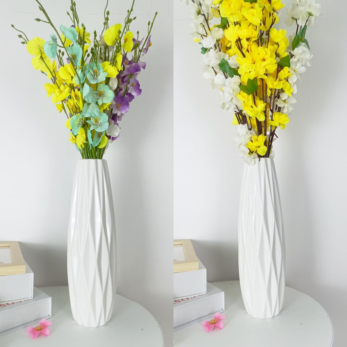 White Ceramic Flower Vase,12 Inch Tall Modern Textured Vases for Farmhouse,Shelf,Table Centerpieces,Home Decor,Living Room Decorations Minimalist Large Pattern Vase for Pampas Grass Flower