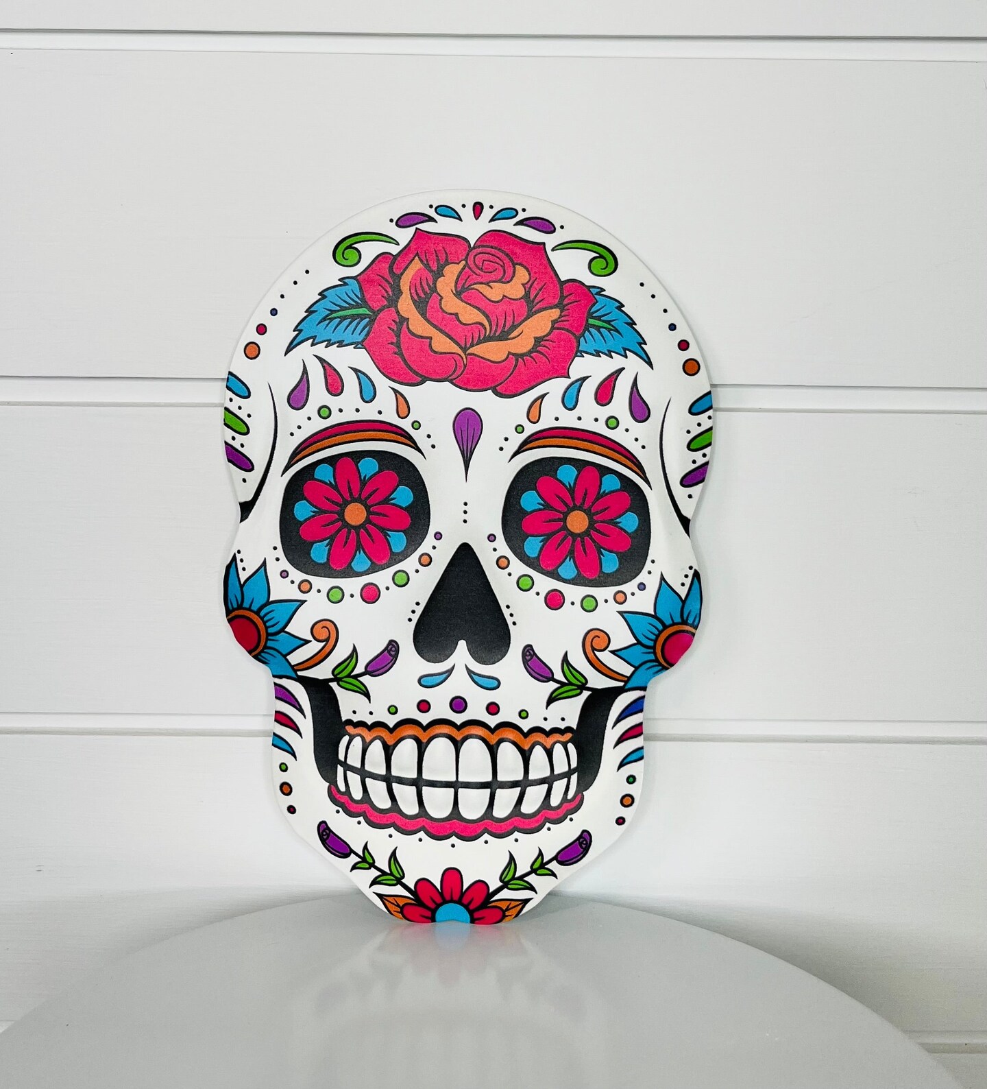 Metal Sugar Skull Sign - White/Multi, 10&#x22;H x 6.6&#x22;L-MD0999