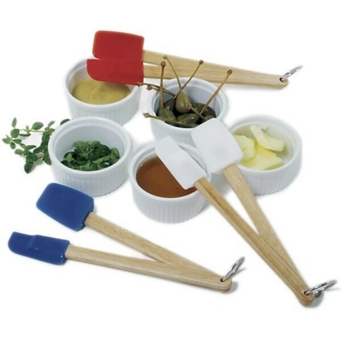 Norpro 2 pc Mini Wood Handle Silicone Kitchen Spatula Scoop Set - 3 Color Combo