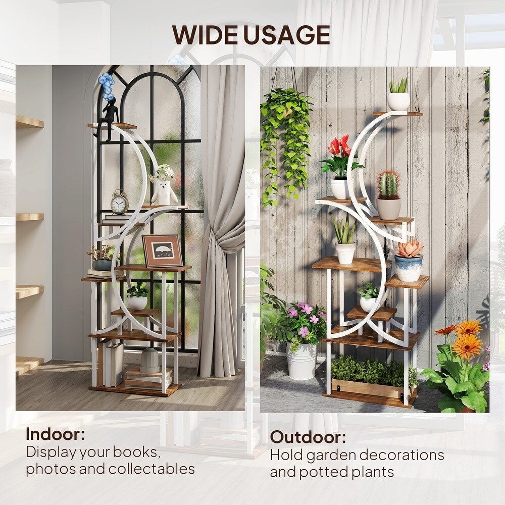 S-shaped Wooden 8-Tier Flower Plant Stand