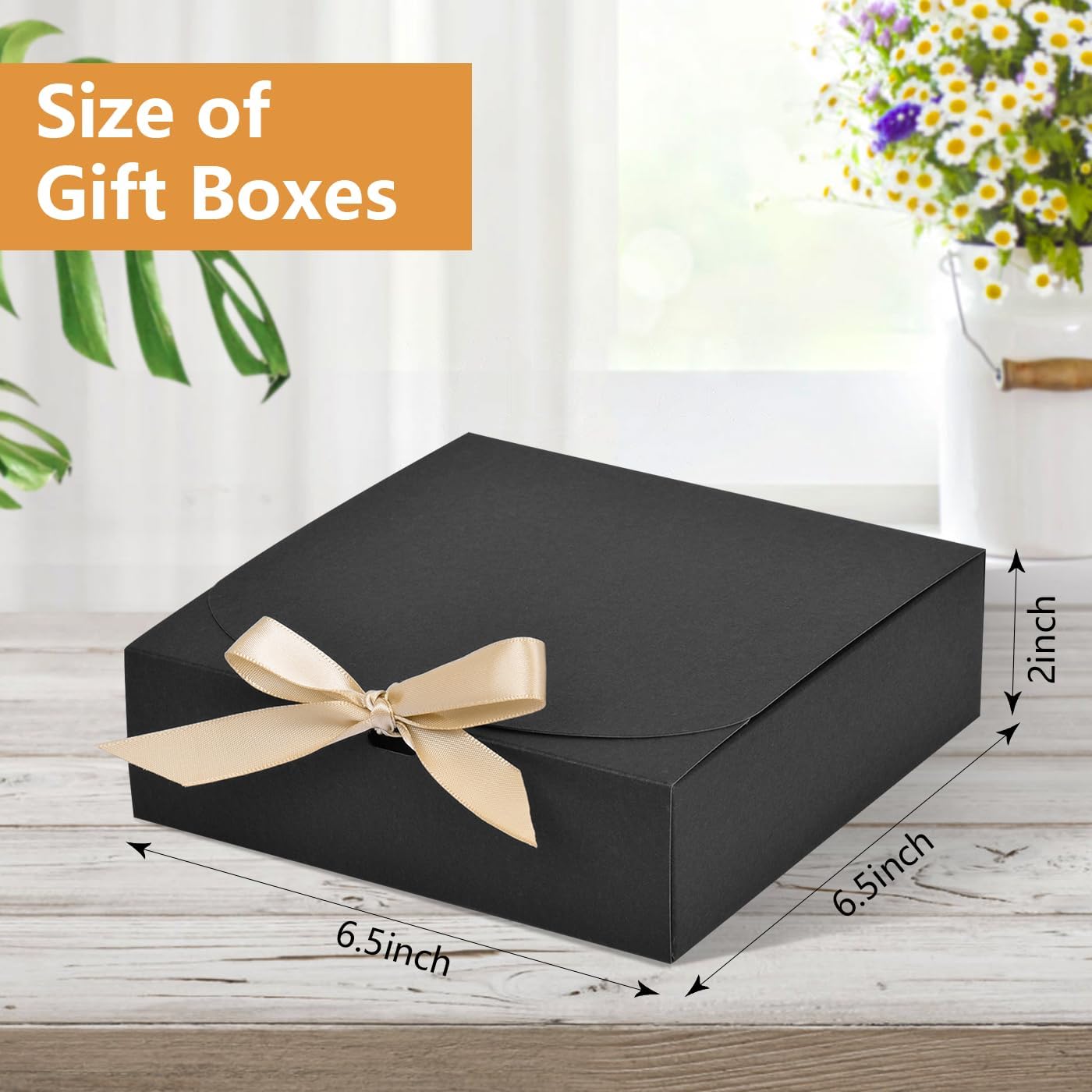 18Pack Gift Boxes with Lids, 6.5X6.5X2 Inch Small Gift Boxes, Present Box with Ribbon, Black Boxes for Gifts, Wedding, Birthday Party, Baby shower, Candy, Candle