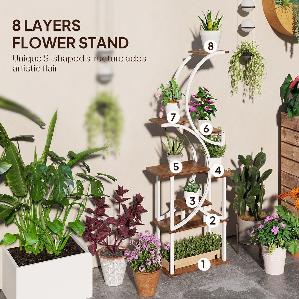 S-shaped Wooden 8-Tier Flower Plant Stand