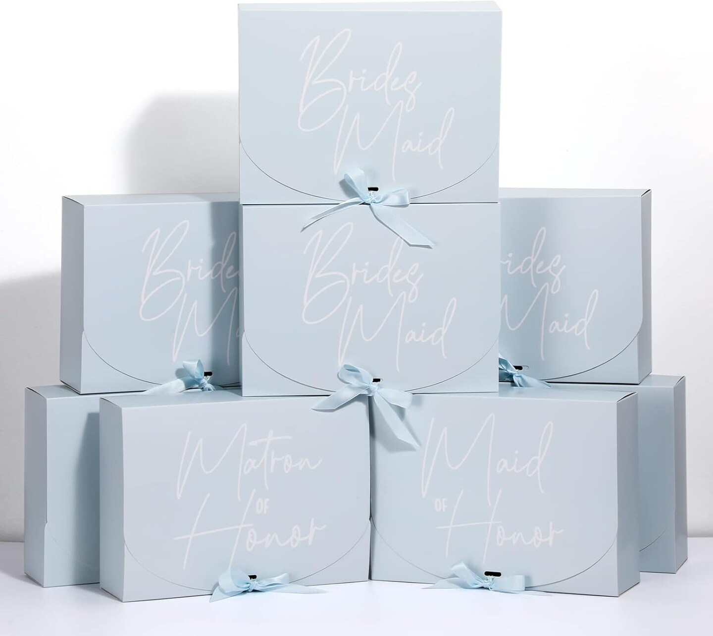 8 Pack Bridesmaid Proposal Gifts Boxes Set, Will You Be My Maid/Matron of Honor Box with Ribbon for Wedding Bridal Party Supplies(Blue Series Style)