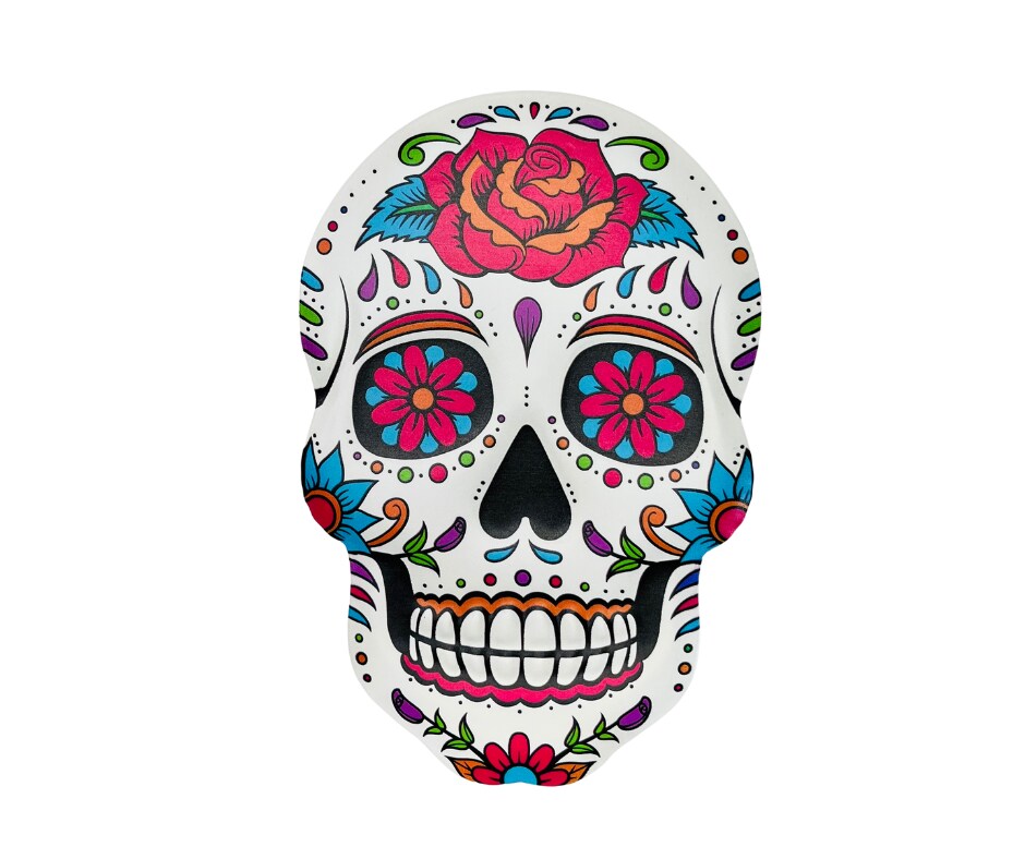 Metal Sugar Skull Sign - White/Multi, 10&#x22;H x 6.6&#x22;L-MD0999