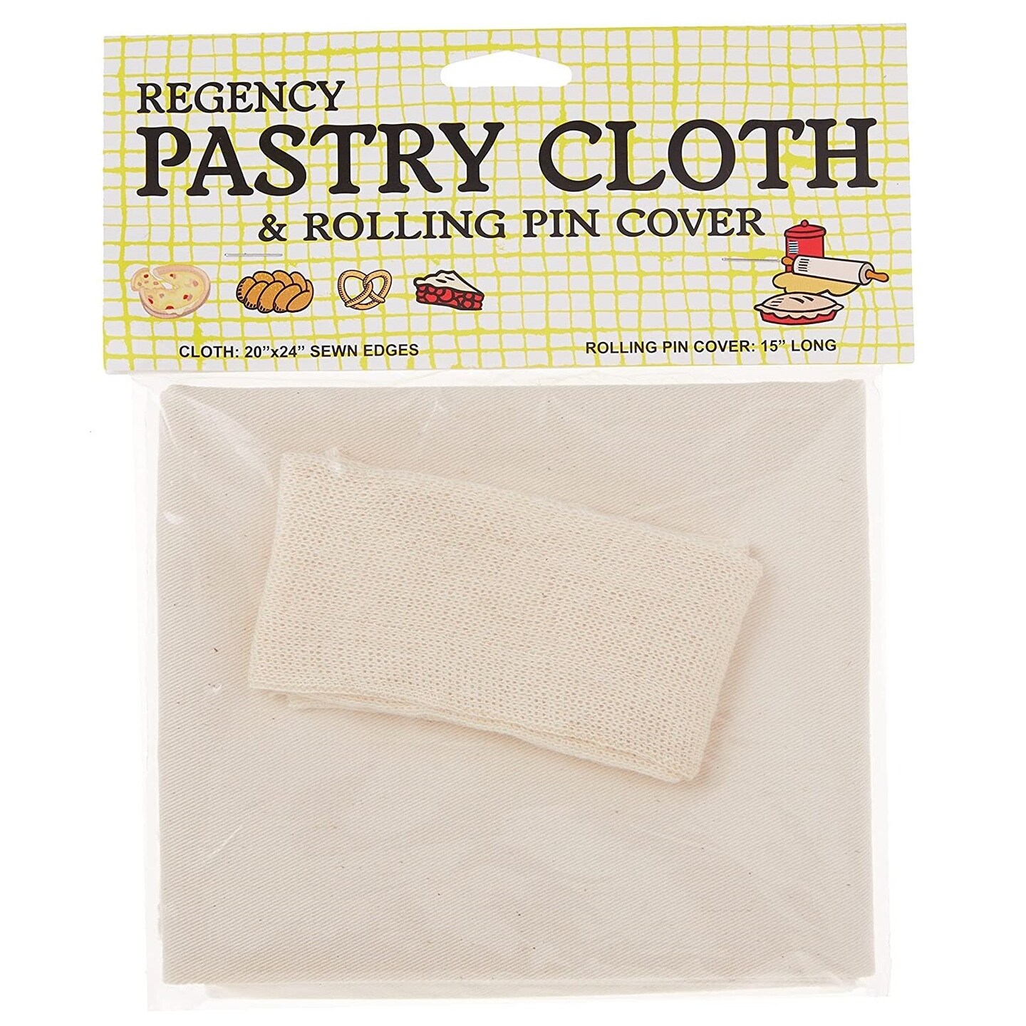 Regency 100% Cotton 20&#x22; x 24&#x22; Pastry Cloth &#x26; 15&#x22; Rolling Pin Cover Set for Dough