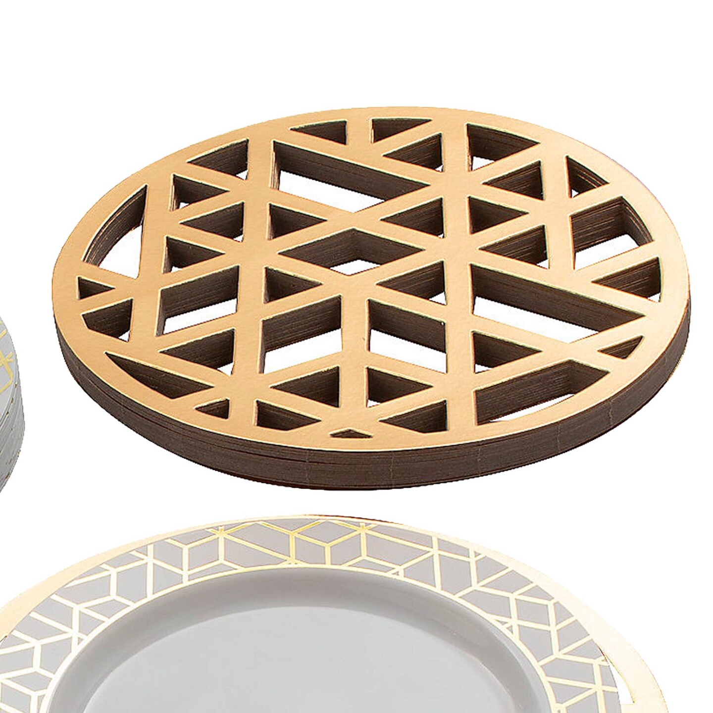 24 Pack Gold Geometric Charger and Dinner Plates Elegant Wedding Party Supplies