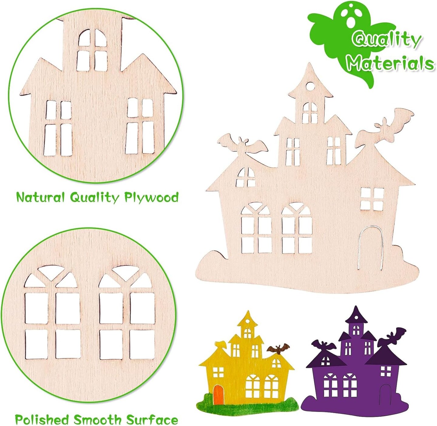 60PCS Halloween Wooden Slices Cutouts Ornaments DIY Crafts