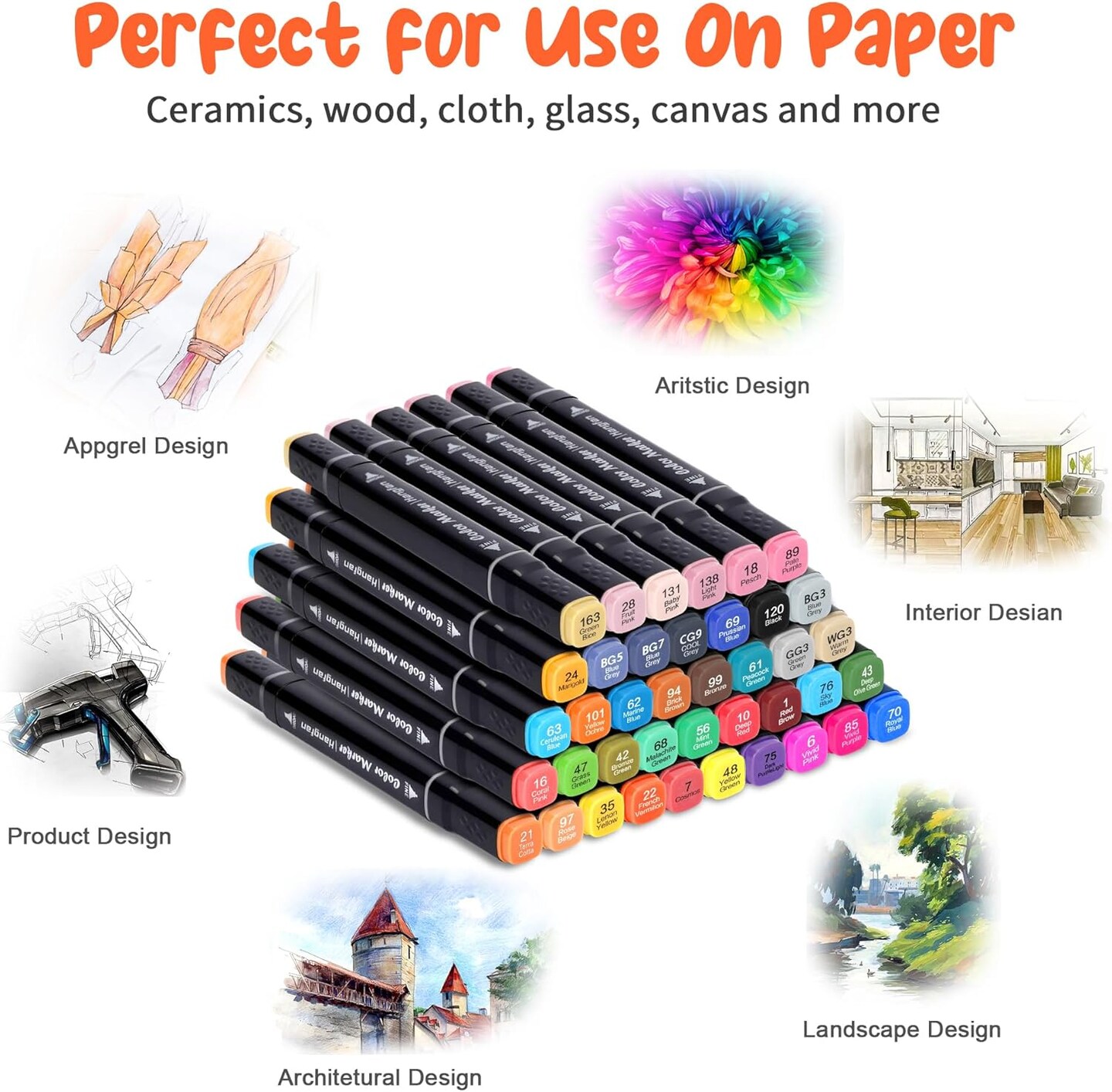 40 Colors Dual Tip Alcohol Markers Brush Tip (Black Pen Container)