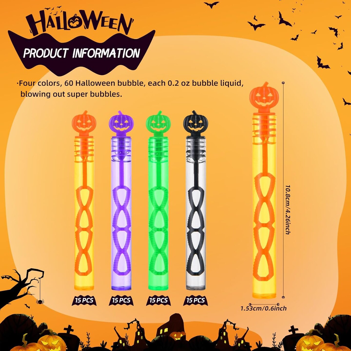 60 Pack Halloween Bubble Wands - Mini Bubble Toys