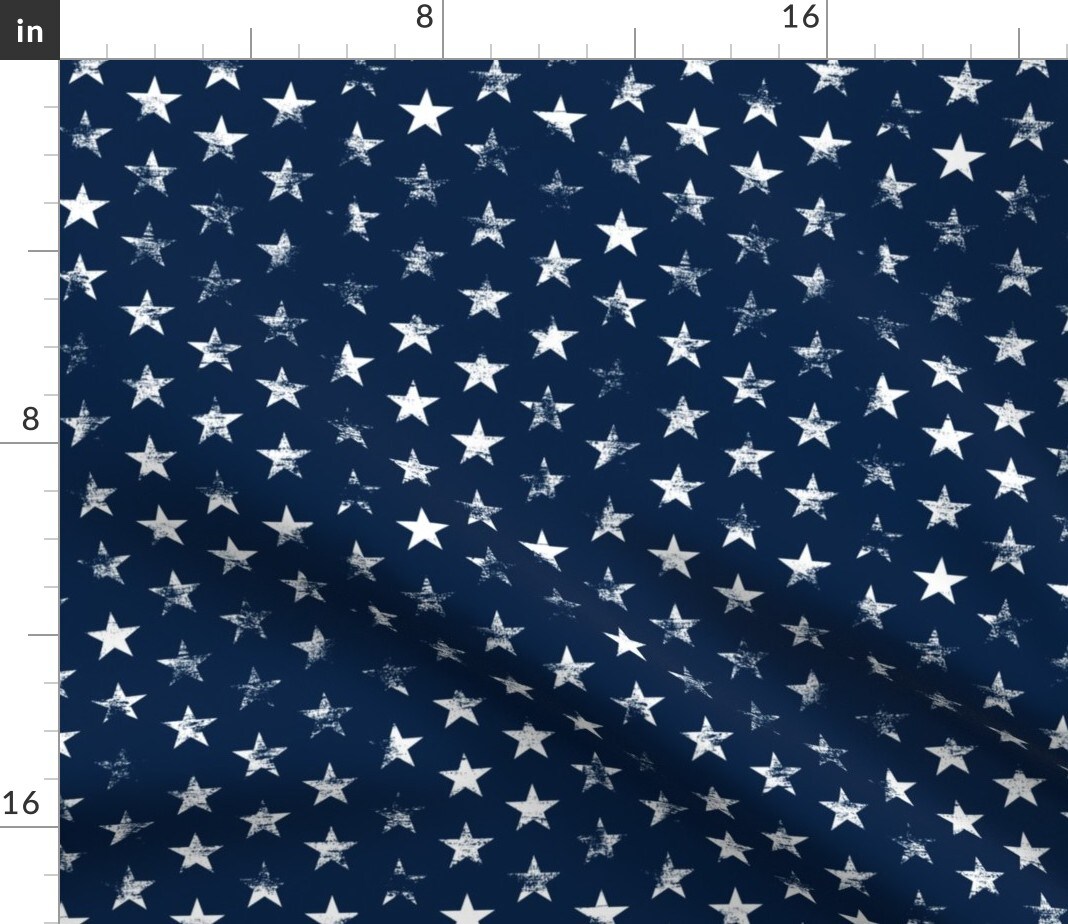 Distressed White Stars Navy Blue Grunge Vintage 4Th Of July American Flag Red America Stripes Patriotic Independence Day Celebration Shabby Custom Printed Fabric by Spoonflower Various Fabrics by the Yard or Fat Quarter