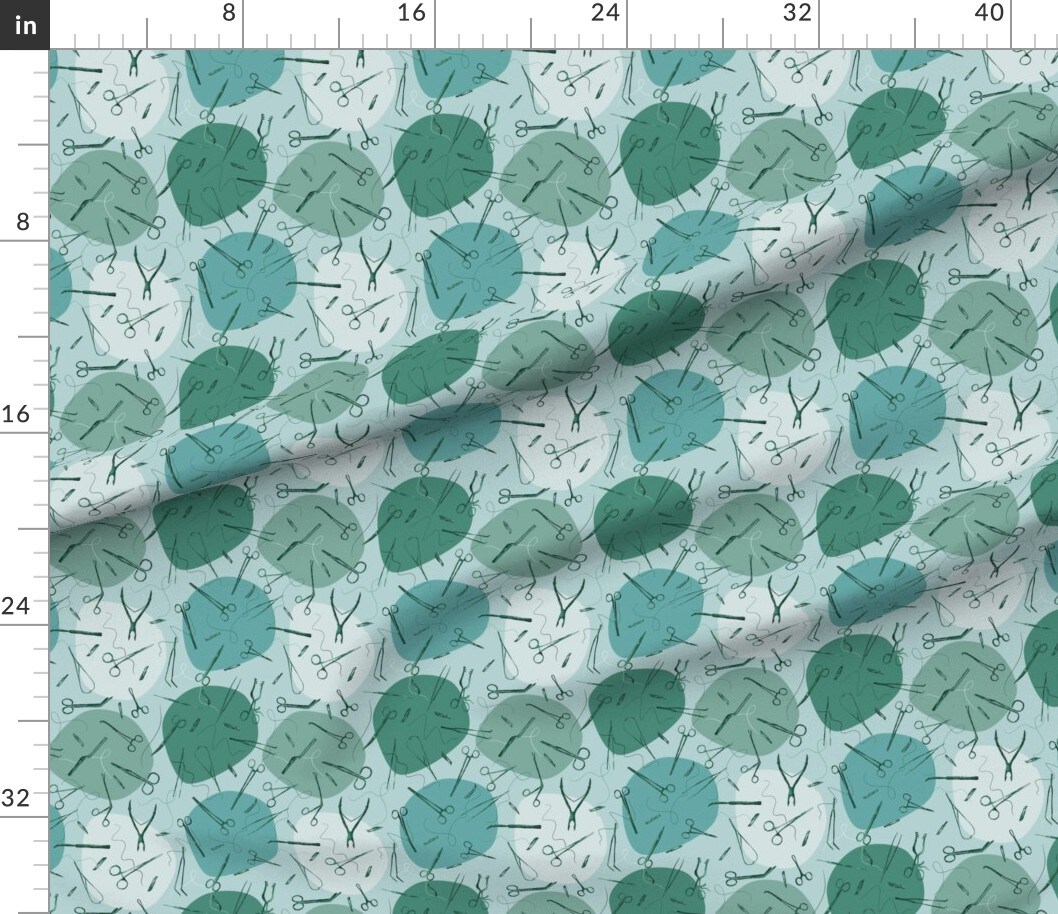 Instruments Mint Science Medicine Scrubs Surgery Room Custom Printed Fabric by Spoonflower Various Fabrics by the Yard or Fat Quarter