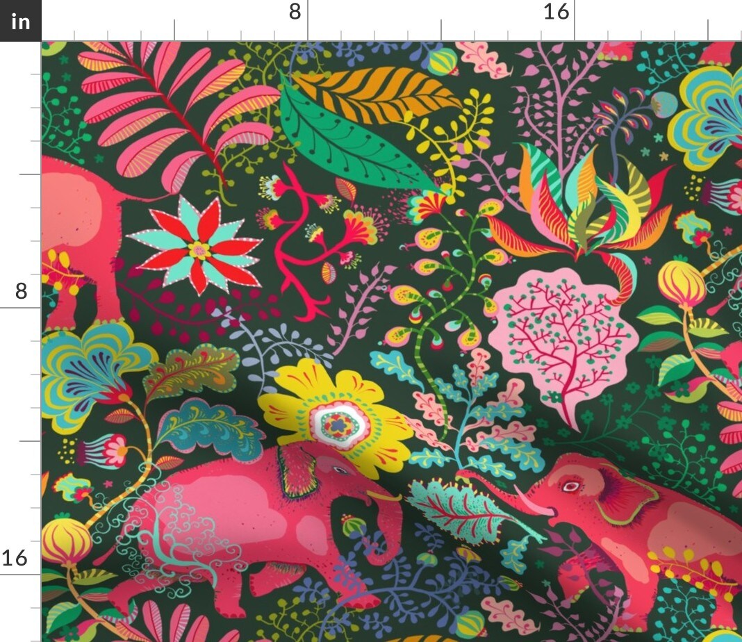 Psychedelic Elephant Bright Jungle Colorful Rainforest Pink Green Rainbow Exotic Animals Custom Printed Fabric by Spoonflower Various Fabrics by the Yard or Fat Quarter