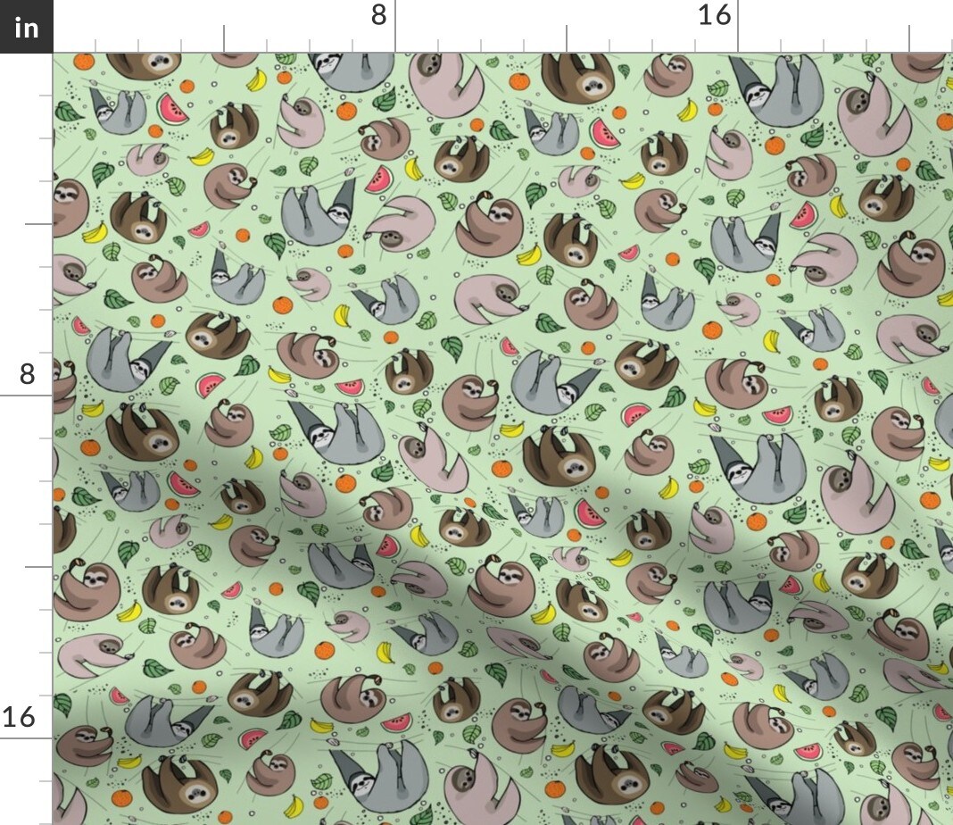 Sloth Party Pattern Print Cartoon Cute Cool Custom Printed Fabric by Spoonflower Various Fabrics by the Yard or Fat Quarter