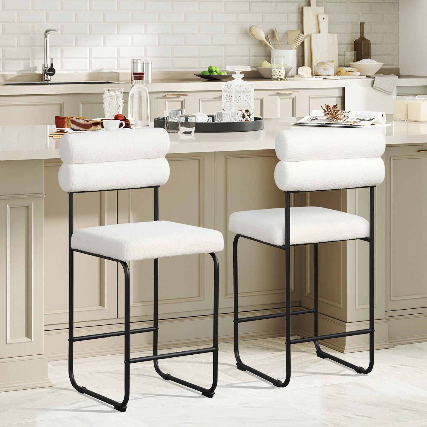 26 Inch Counter Height Bar Stools Set of 2 with Metal Frame and Footrest