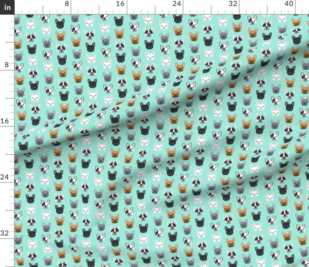 Various Fabrics by the Yard or Fat Quarter French Bulldog, Mint, Dog, Frenchies, Pet, Puppy, Aqua, Rescue, Adopt Custom Printed Fabric by Spoonflower