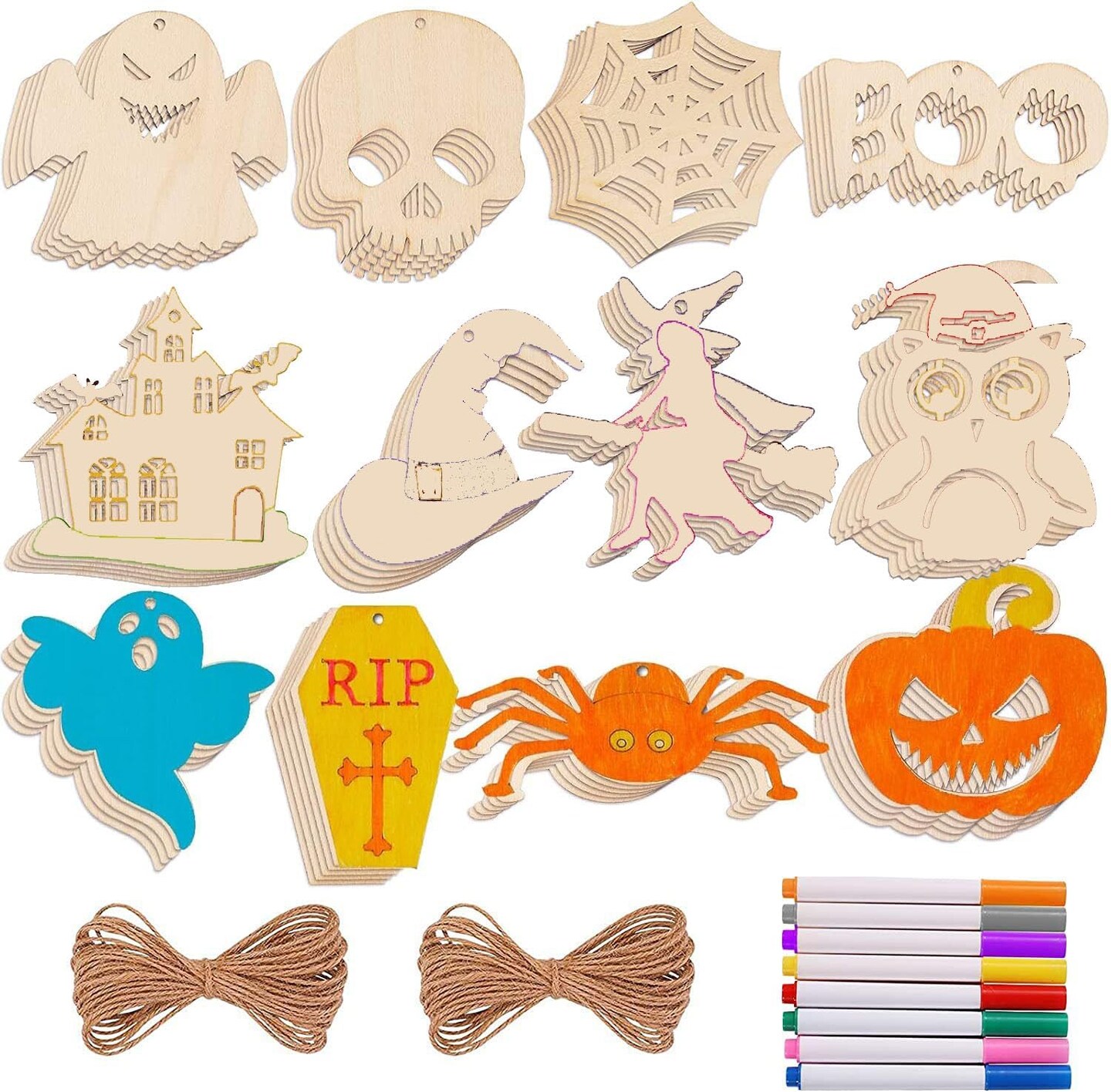 60PCS Halloween Wooden Slices Cutouts Ornaments DIY Crafts