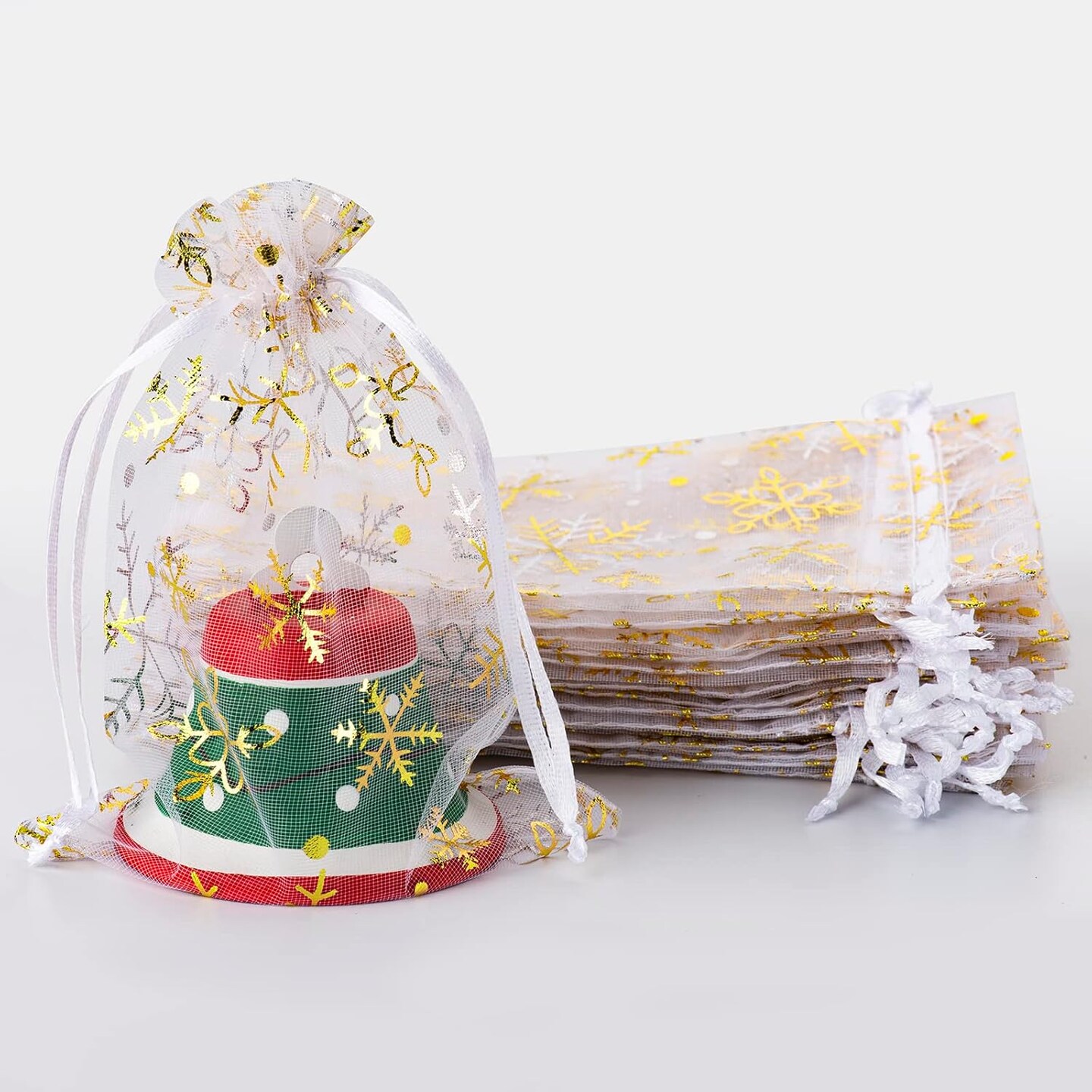 100 PCS 4X6 inch Snowflake Organza Gift Bags