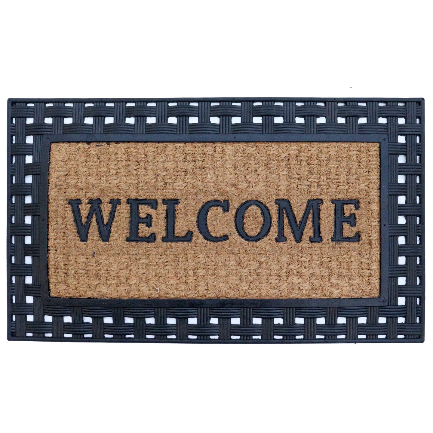 Gardenised Heavy Duty Coco Coir Doormat Non Slip PVC Baking Embossed Welcome Design Natural Coconut Fiber Floor Mat for Front Door Porch Patio Entryway Garage Mudroom & Outdoor Use 18x30"