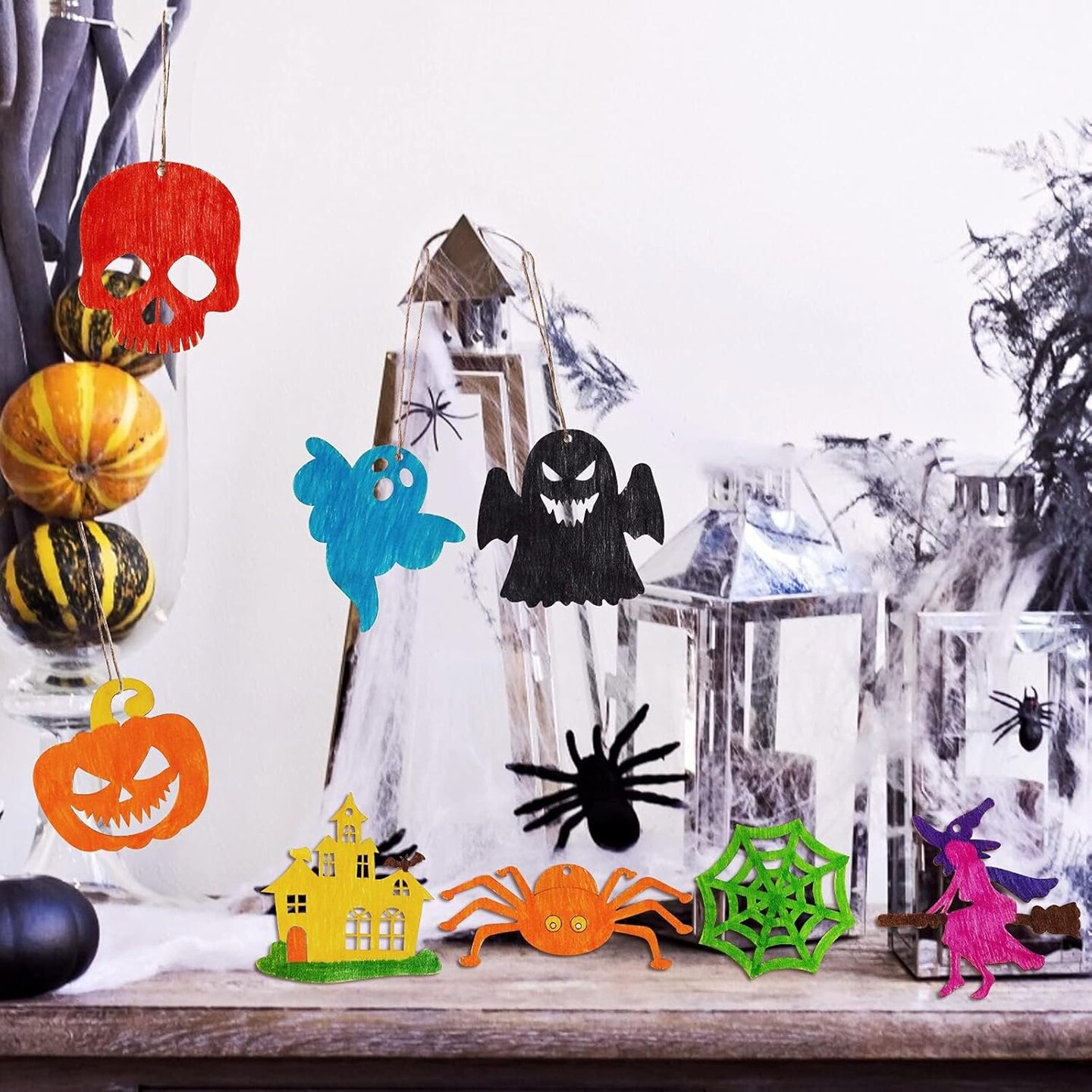 60PCS Halloween Wooden Slices Cutouts Ornaments DIY Crafts