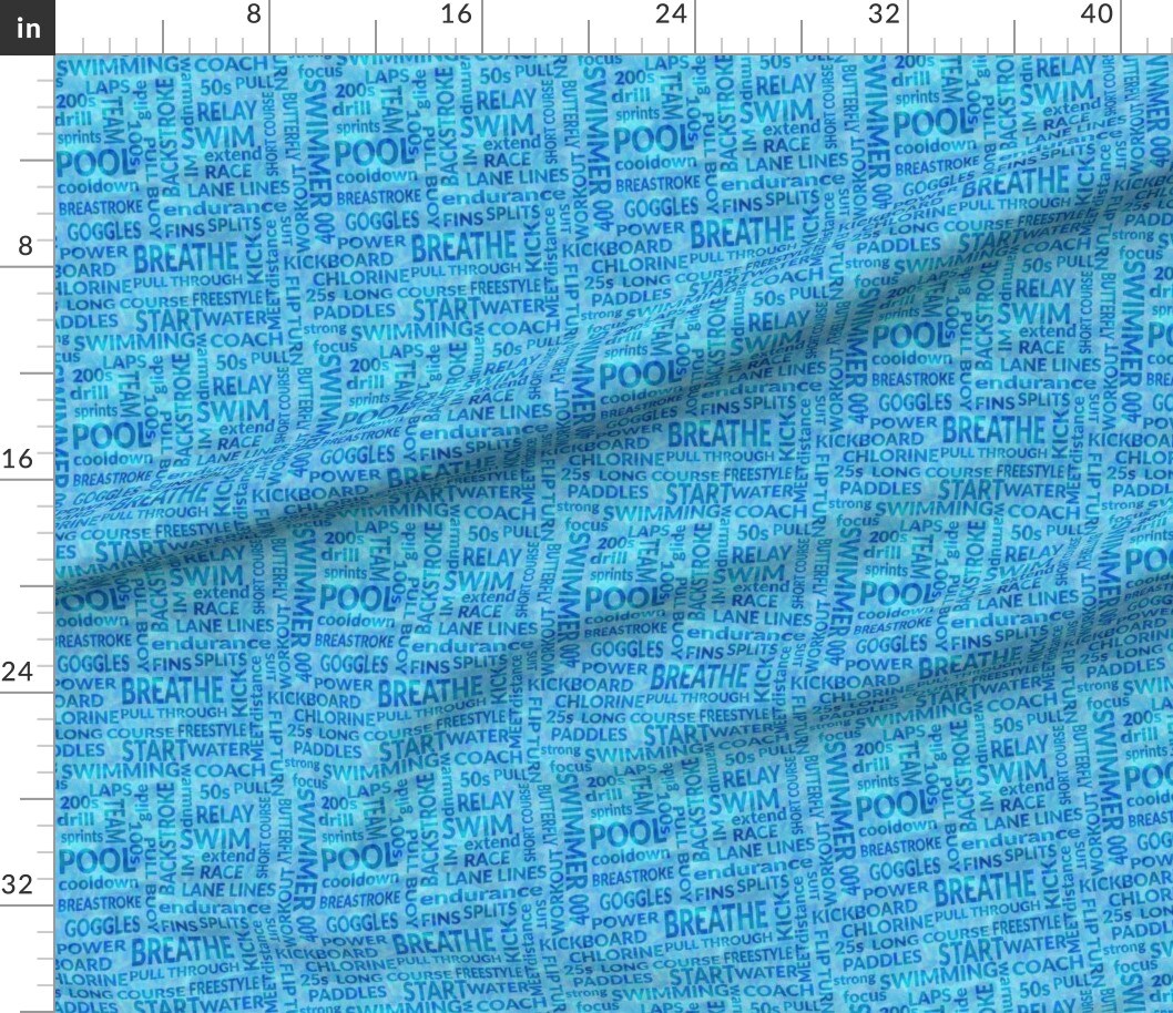 Swimming Word Cloud Pool Swim Custom Printed Fabric by Spoonflower Various Fabrics by the Yard or Fat Quarter