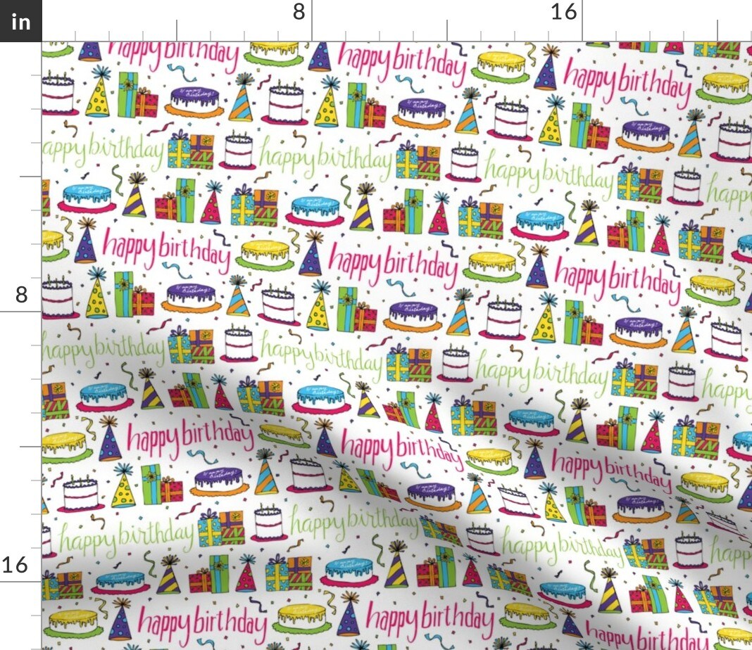 Birthday Cake Presents Party Balloon Custom Printed Fabric by Spoonflower Various Fabrics by the Yard or Fat Quarter