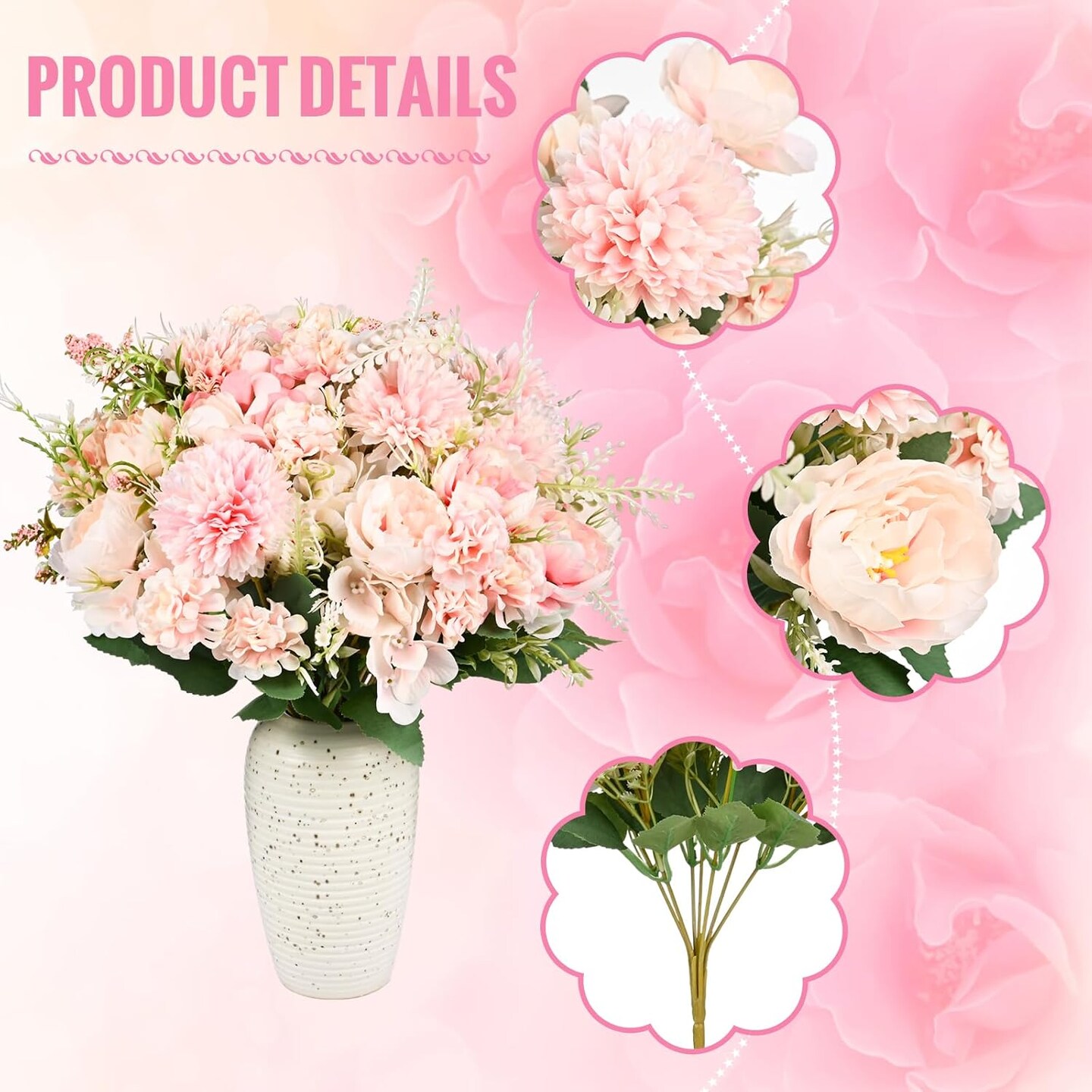 12 Bundles Peonies Artificial Flowers Silk Flowers Fake Peony Bouquet Faux Peonies Flowers Bulk for Decoration Vase Florals Arrangements Home Wedding Centerpieces Party Decorations