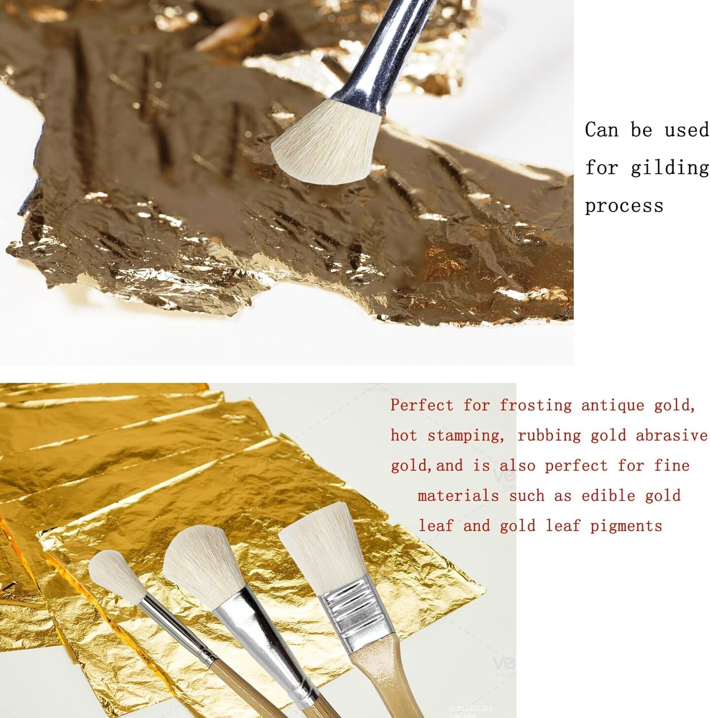 Gilding Brush Set,7 PCS Professional Goat Hair Blend Mop Brush Set for Acrylic Gouache Watercolor Oil Painting Gold foil and Gold Leaf Sheets